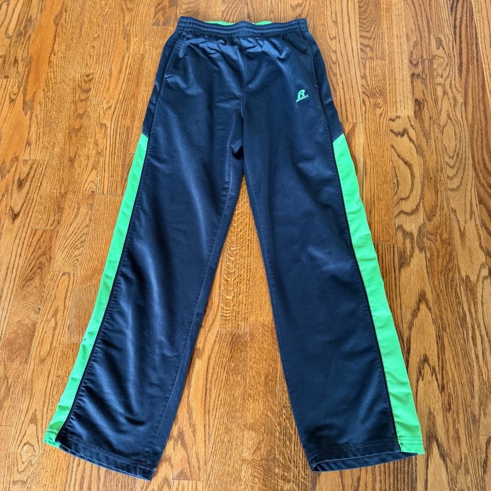 NWOT Russell Athletes Boys Pants Size 14/16 Deep Gray Lime Green Trim